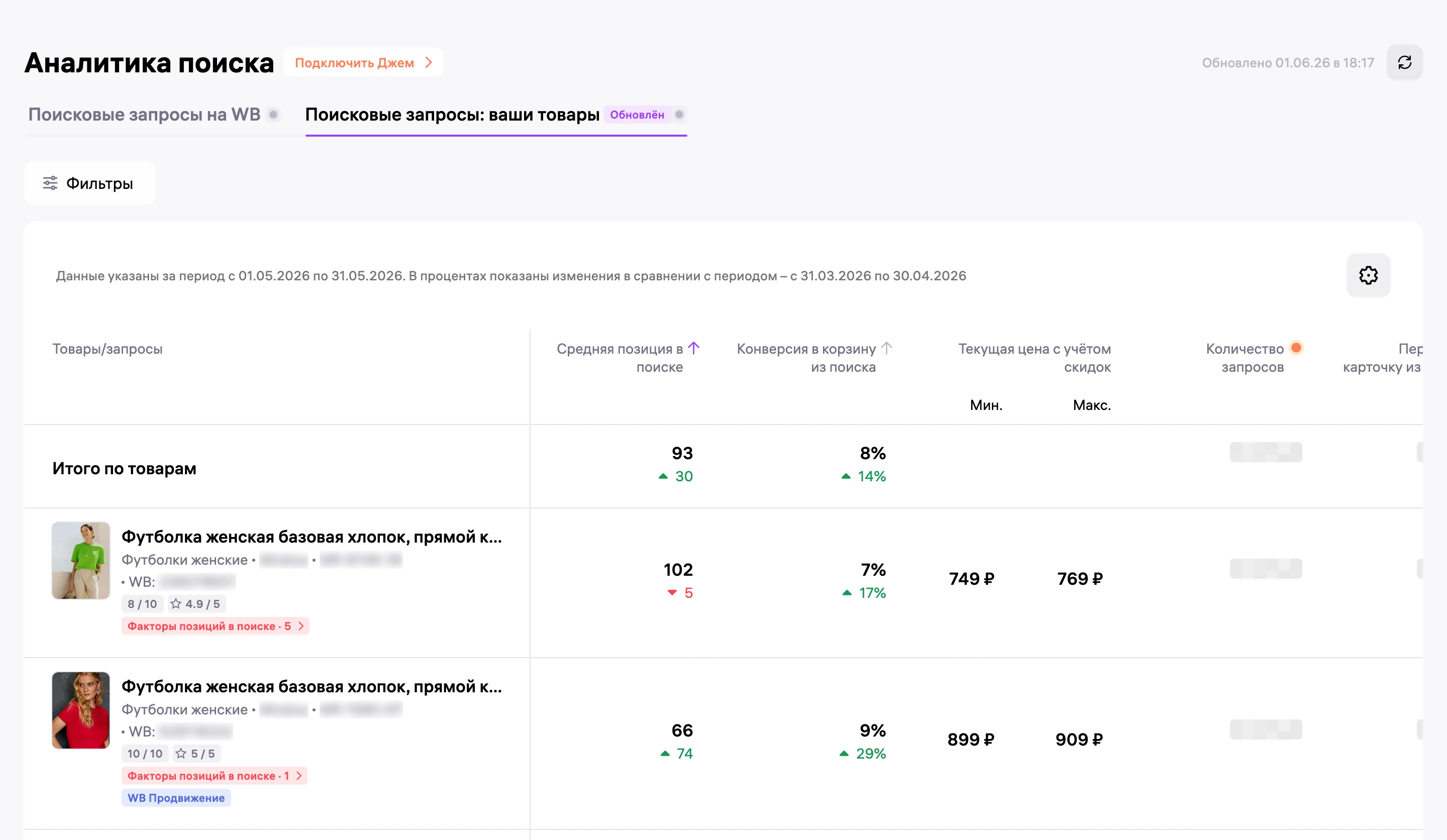 Отчет «Поисковые запросы» Wildberries до работы