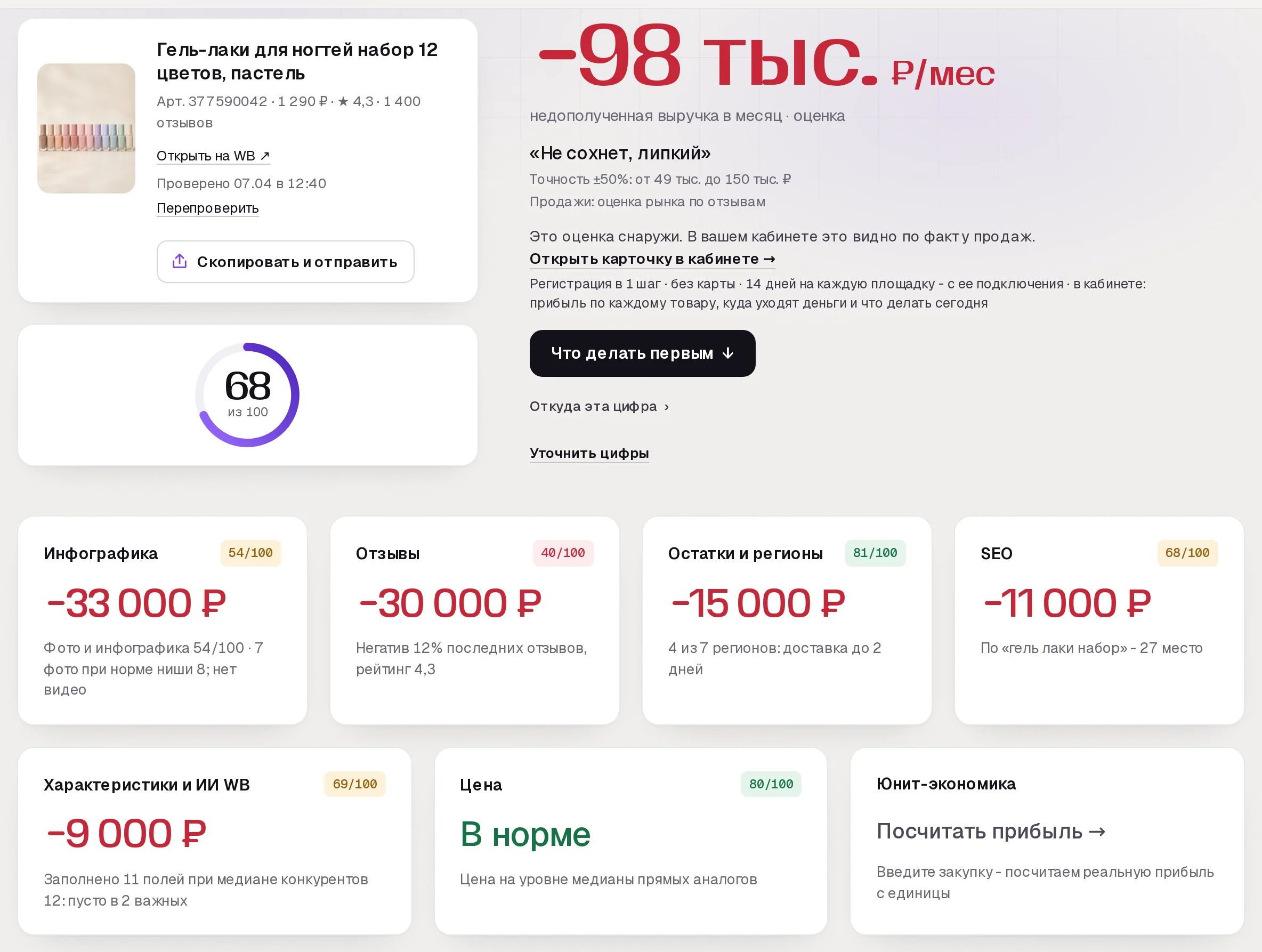 Отчет бесплатного аудита SkuScan по набору гель-лаков