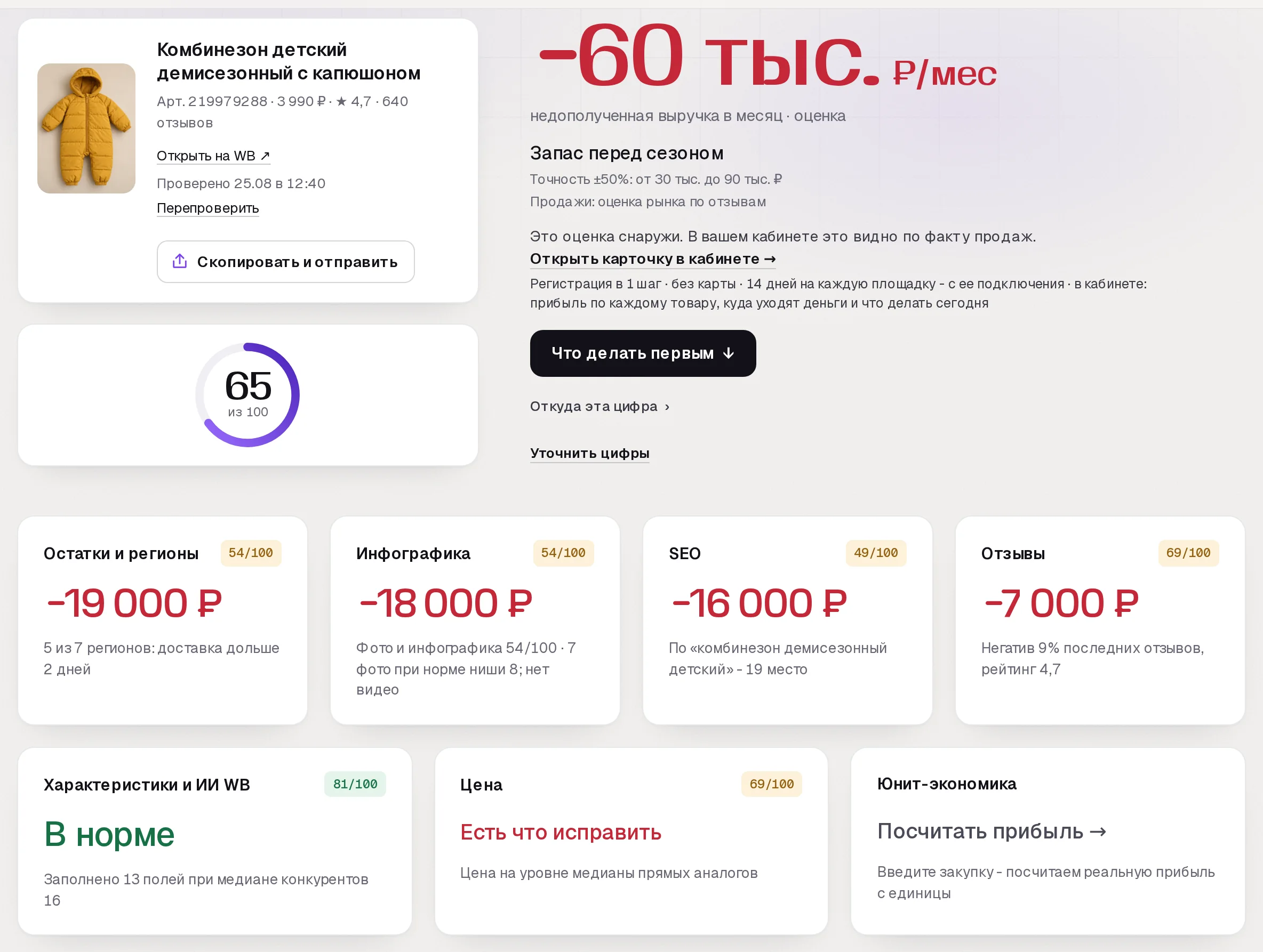 Отчет бесплатного аудита SkuScan по детскому комбинезону