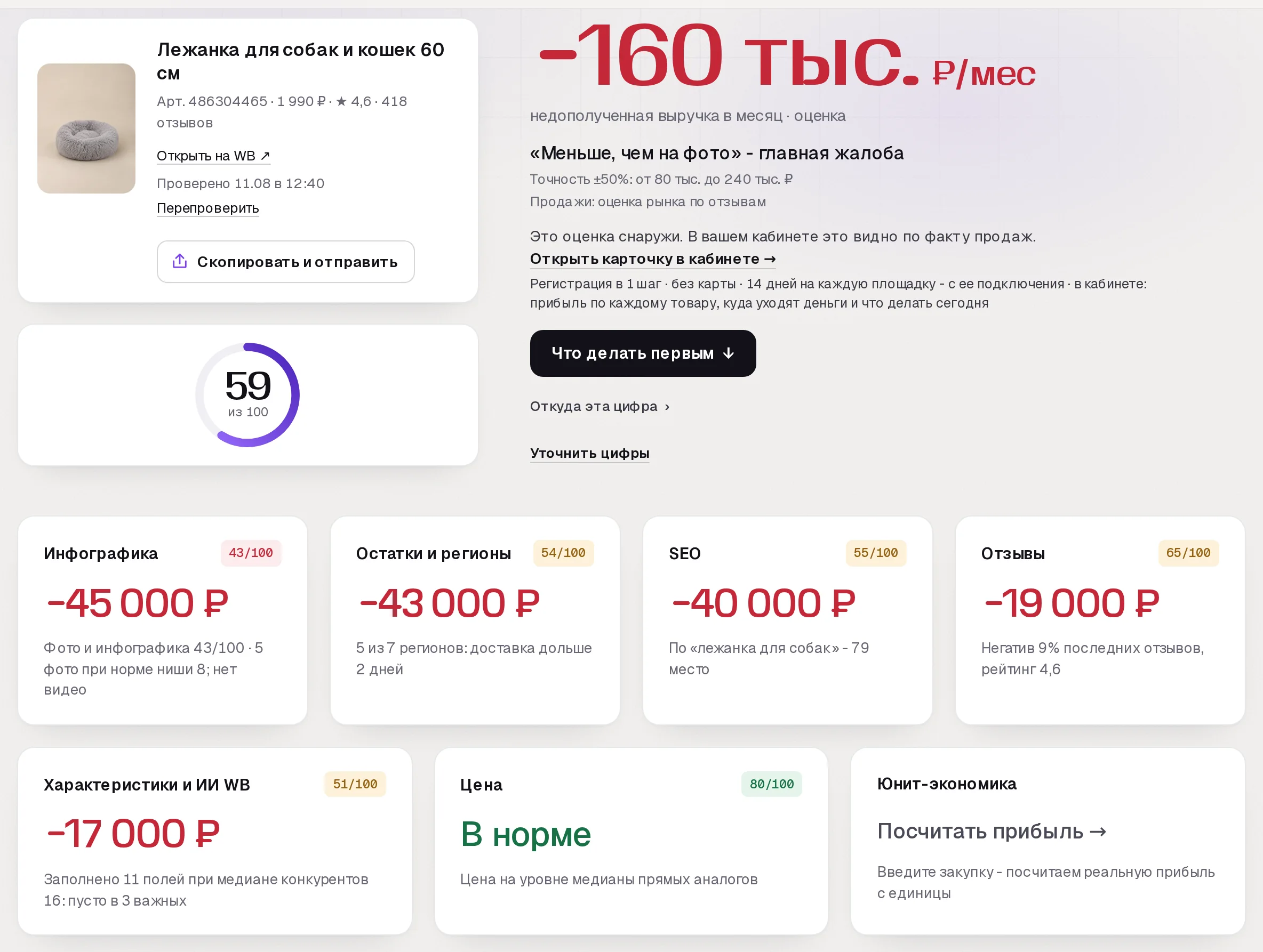 Отчет бесплатного аудита SkuScan по лежанке