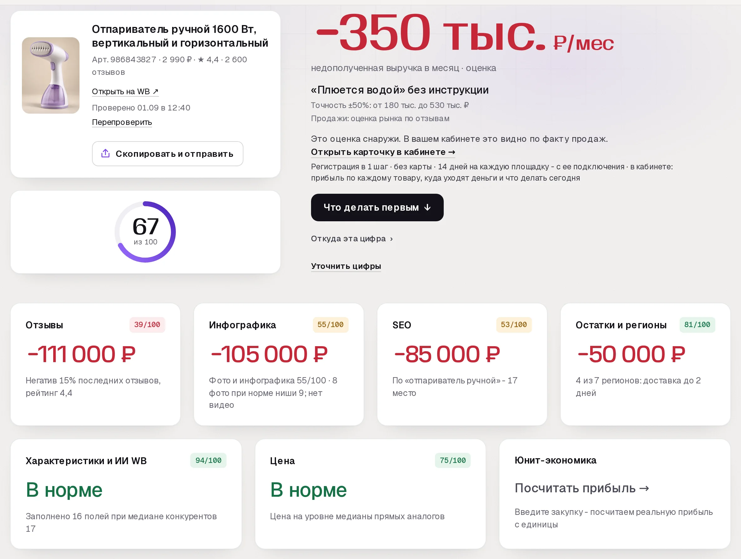 Отчет бесплатного аудита SkuScan по отпаривателю