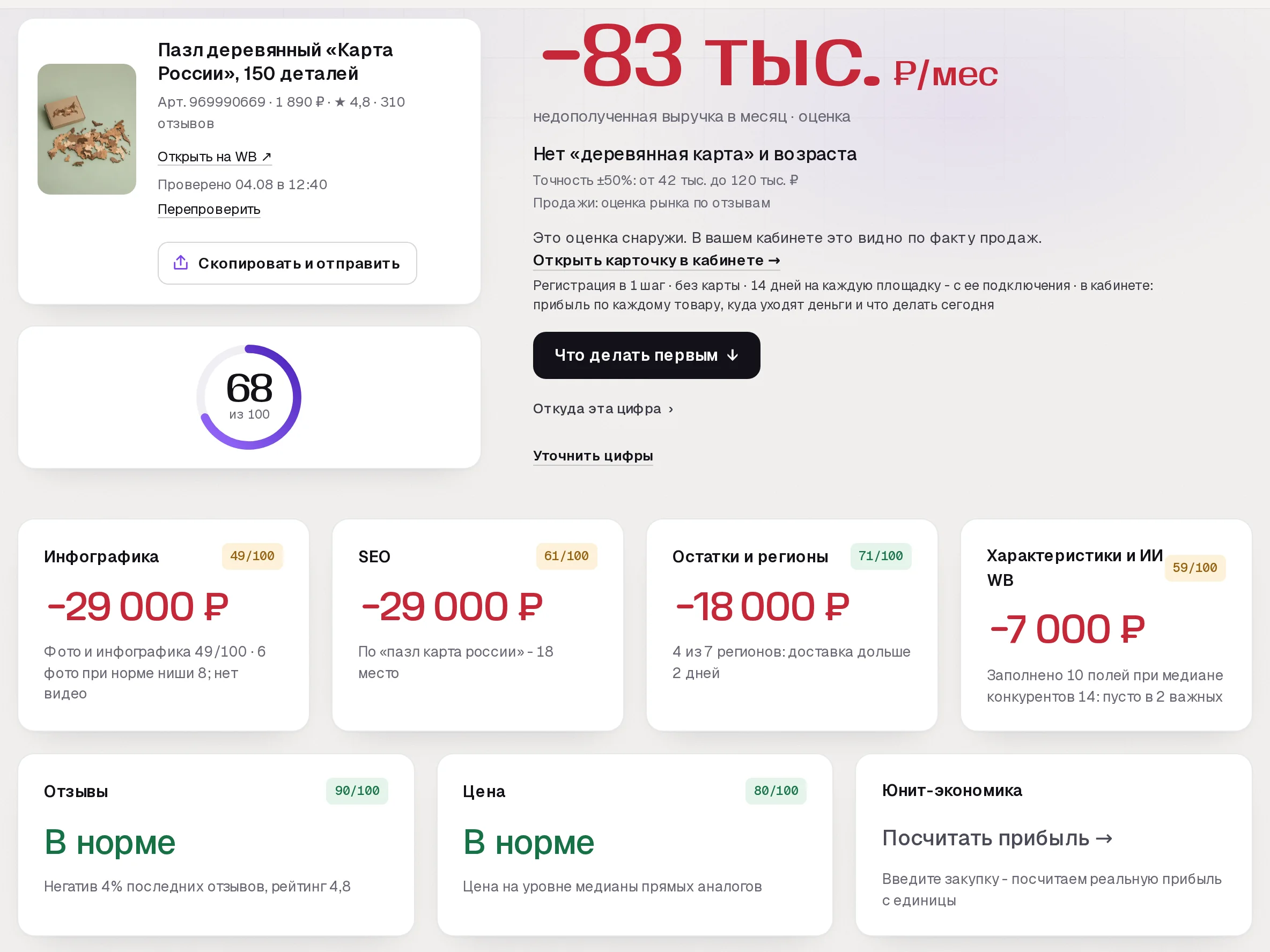 Отчет бесплатного аудита SkuScan по деревянному пазлу