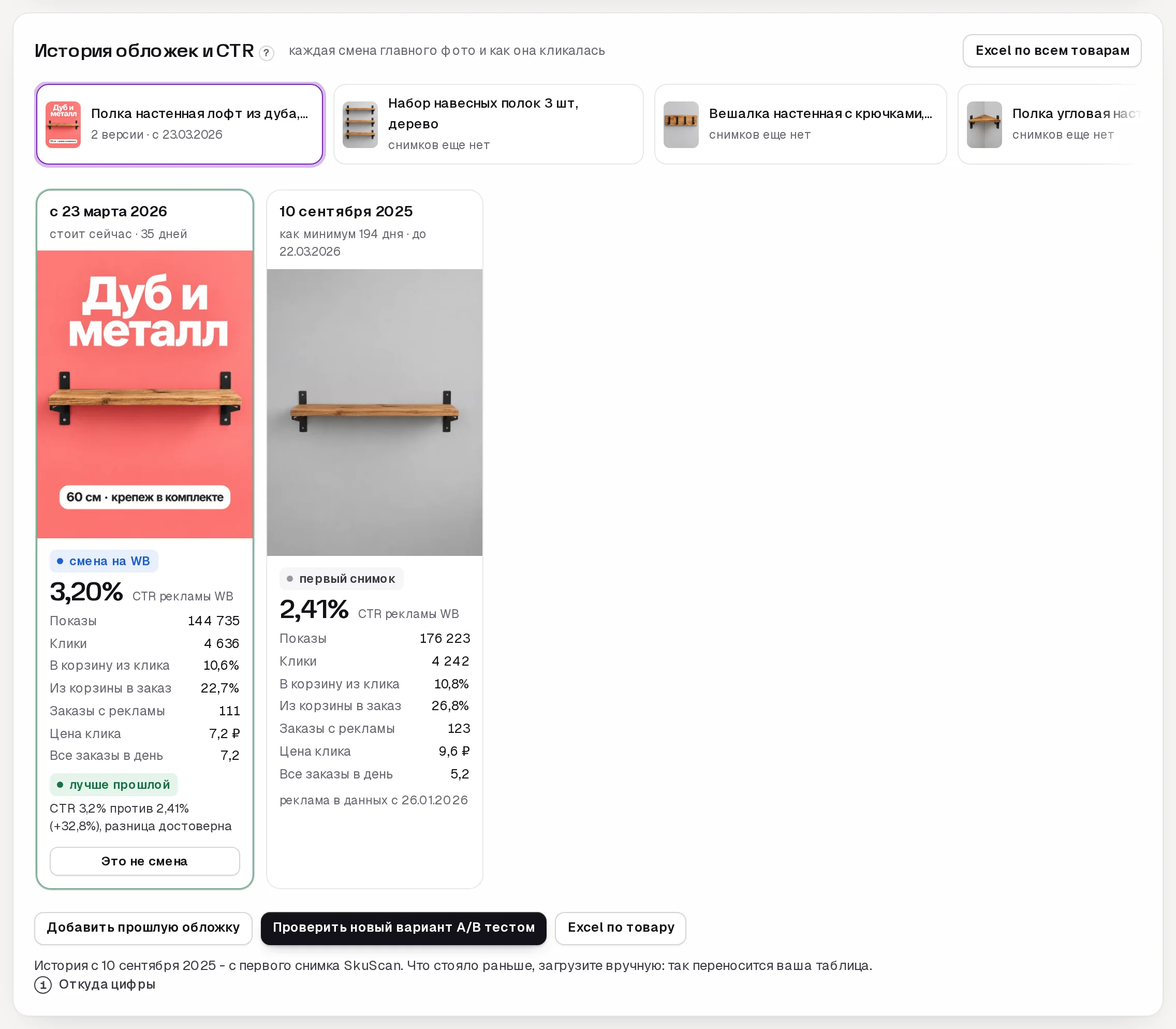 История обложек карточки в кабинете SkuScan