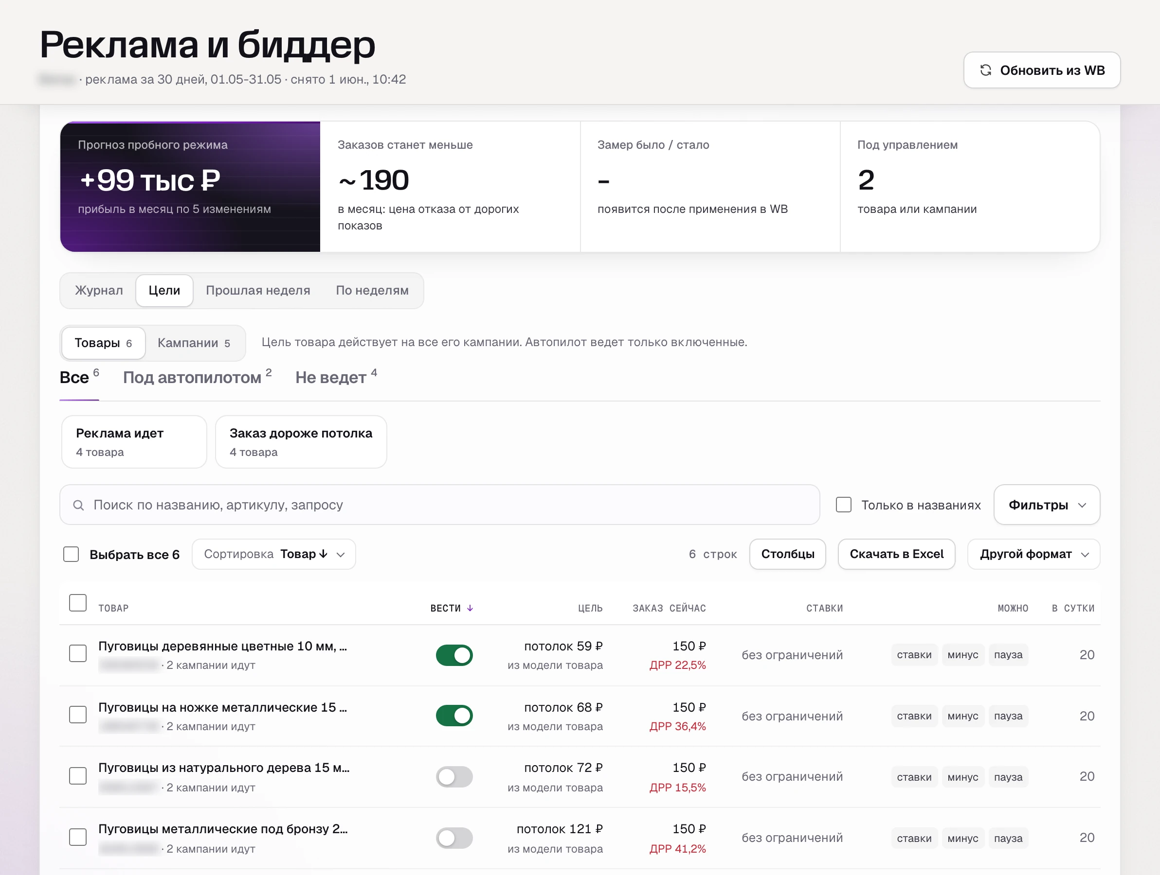 Цели автопилота ставок SkuScan