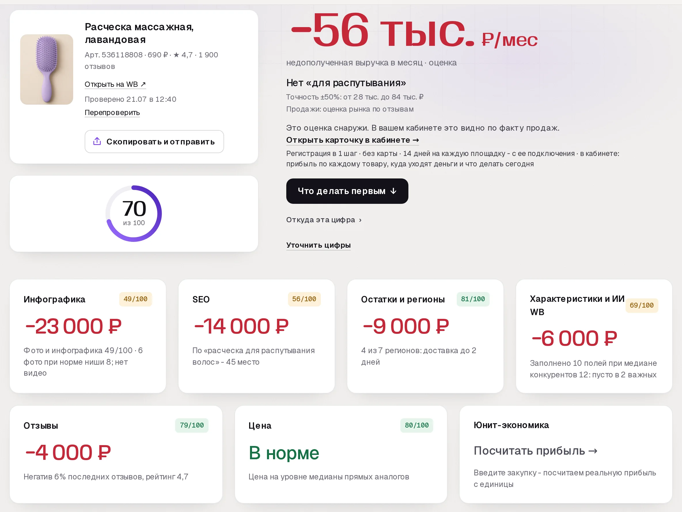 Отчет бесплатного аудита SkuScan по расческе