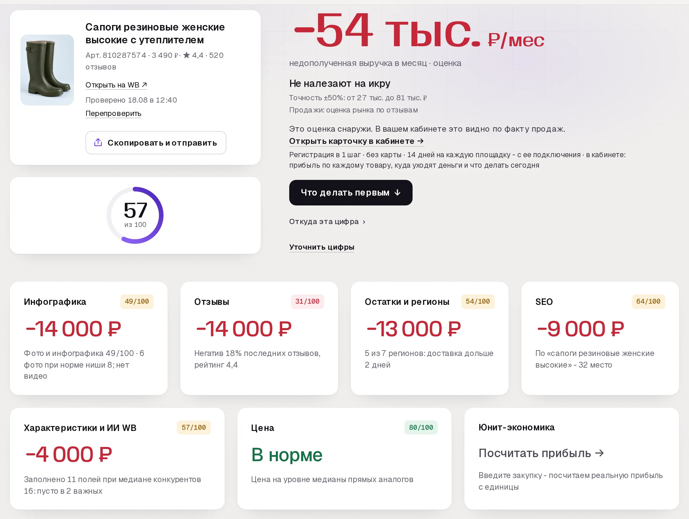 Отчет бесплатного аудита SkuScan по резиновым сапогам