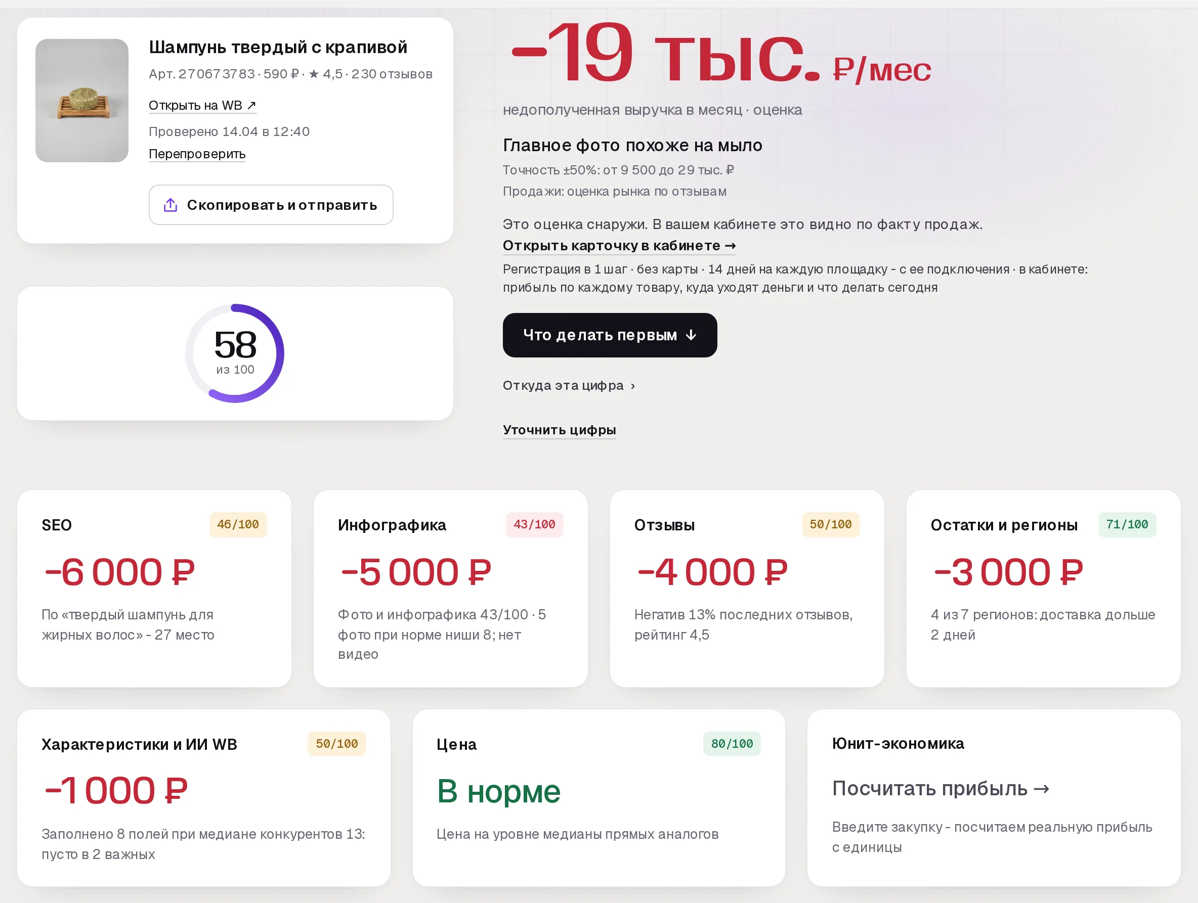Отчет бесплатного аудита SkuScan по твердому шампуню