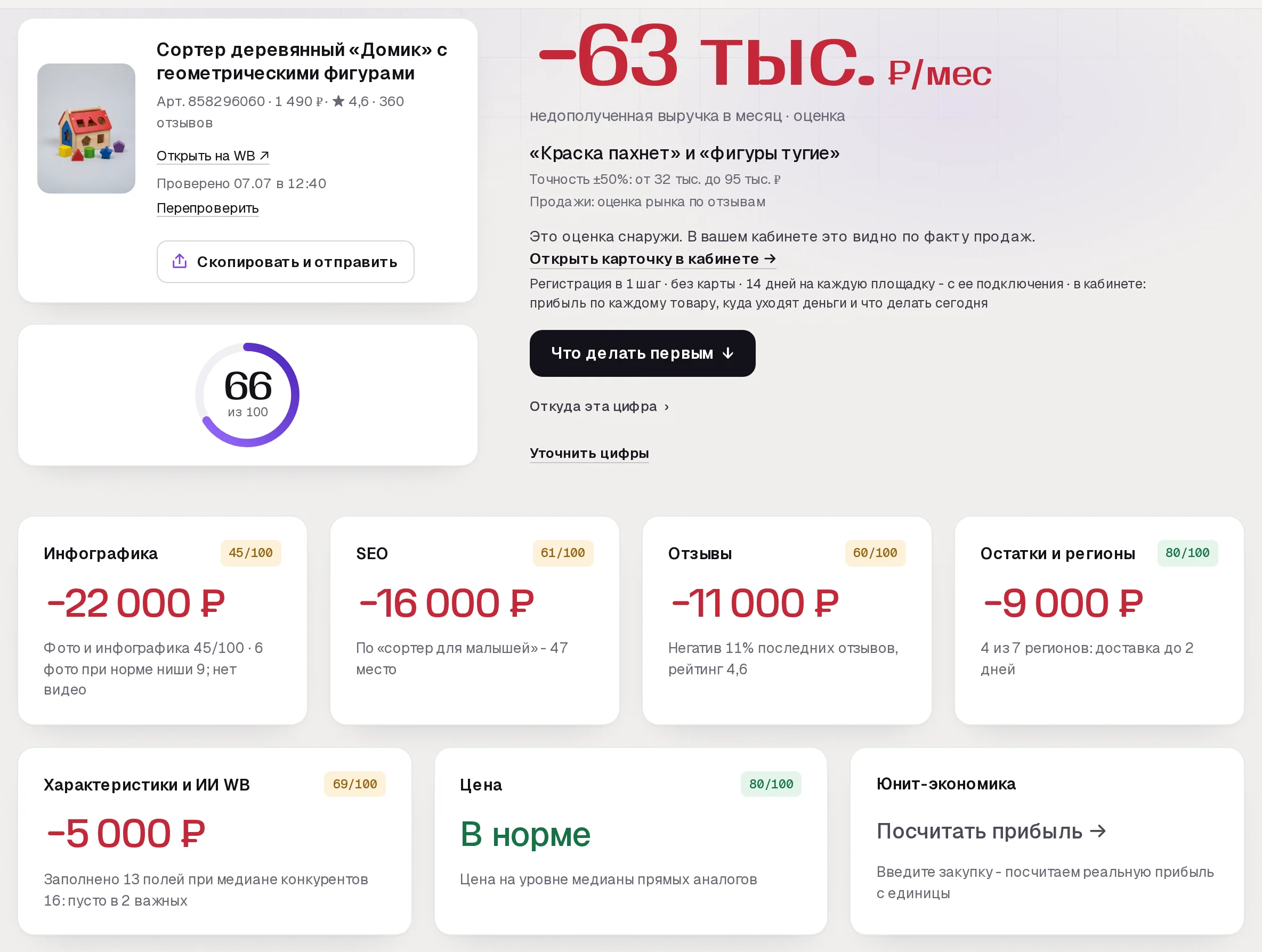 Отчет бесплатного аудита SkuScan по деревянному сортеру