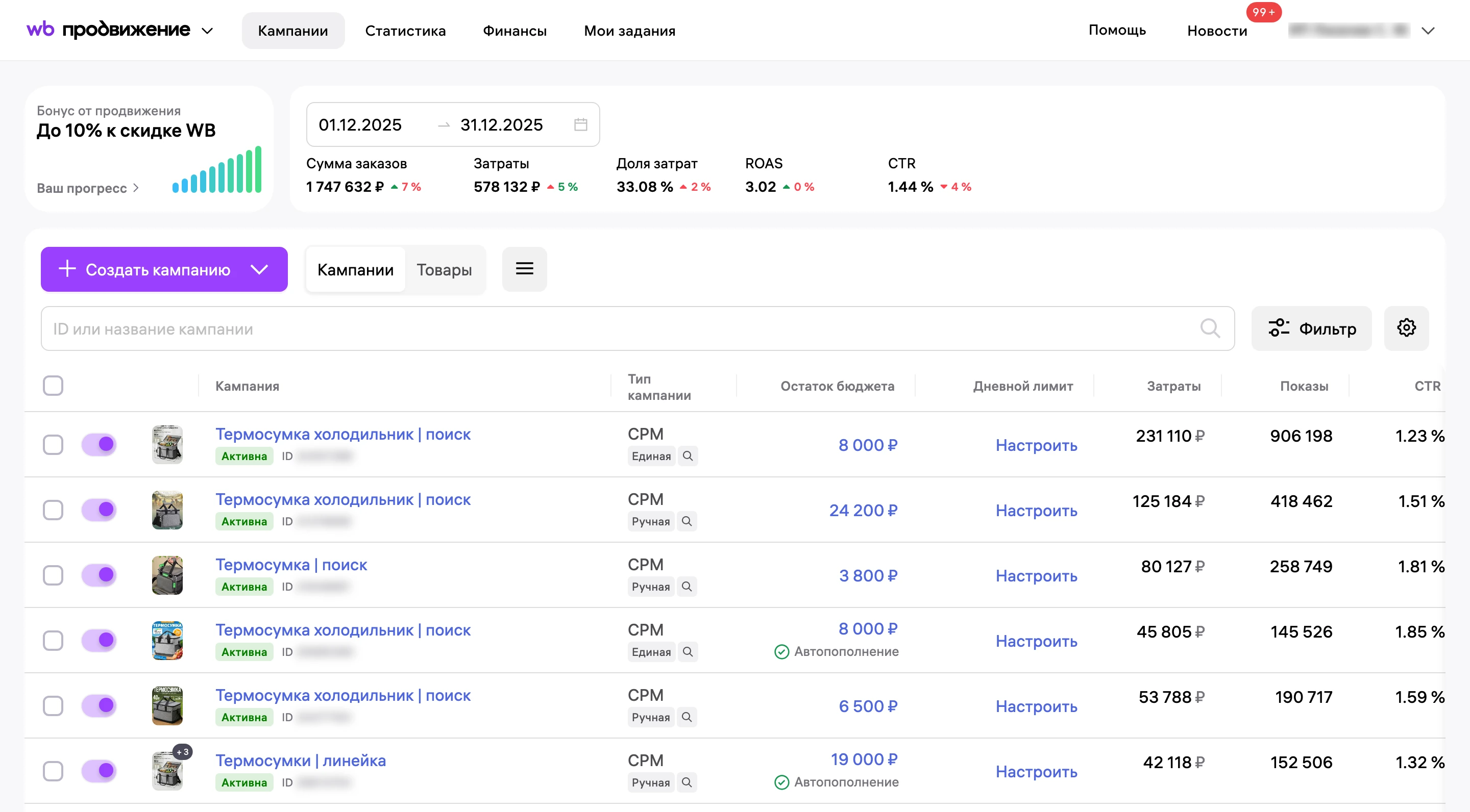 Рекламные кампании Wildberries до работы