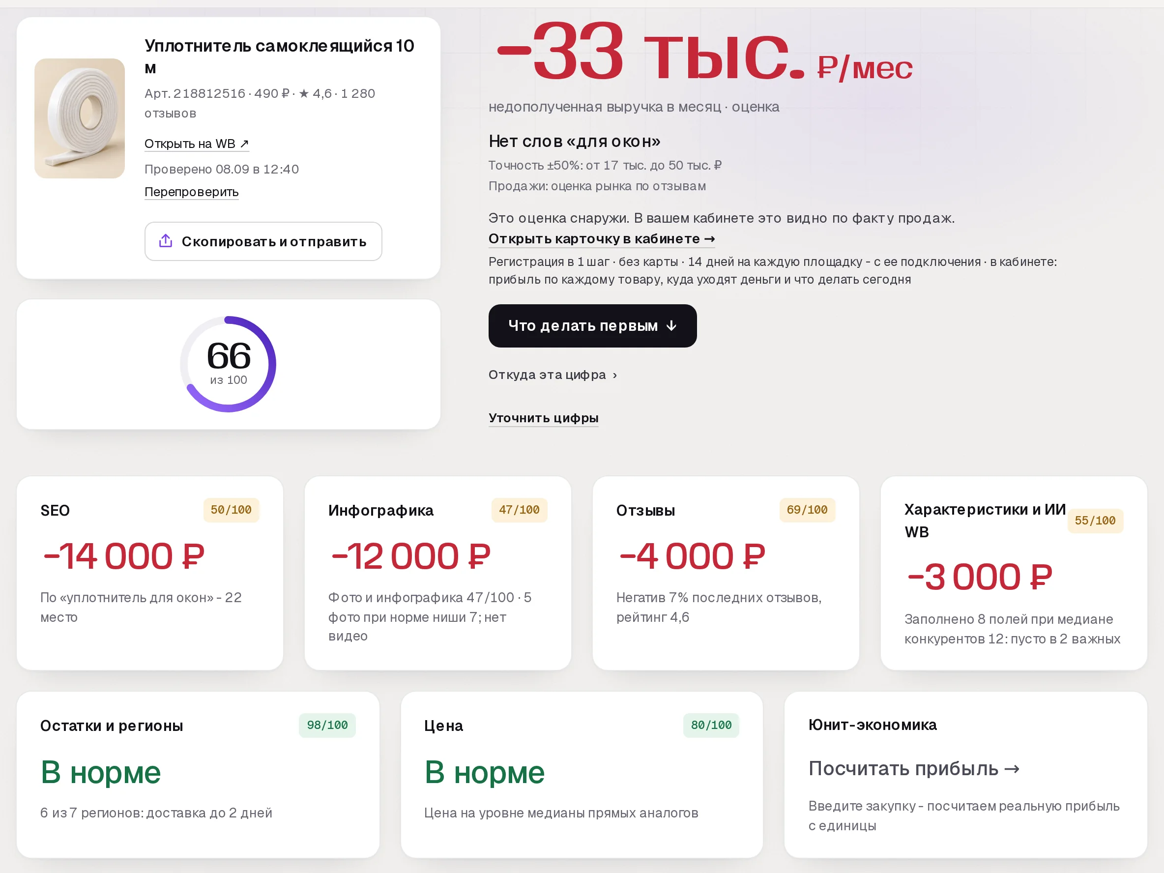 Отчет бесплатного аудита SkuScan по уплотнителю для окон