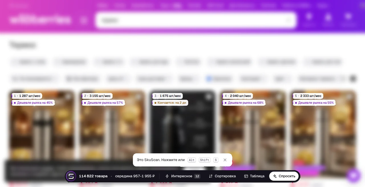 Метки SkuScan на выдаче Wildberries и итог по выдаче